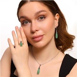 Комплект ювелирной бижутерии серьги, кулон и кольцо 17 р, покрытие: посеребрение, вставка: фианиты и искусственный камень, цвет: оливковый и графитовый, арт.314.286-17