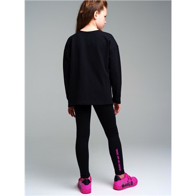 Комплект трикотажный для девочек: фуфайка (футболка с длинными рукавми), брюки (легинсы)