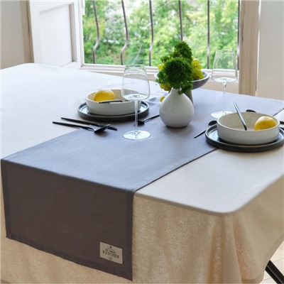 Дорожка на стол Этель ECO, серая, 40×136/±6 см, 70% хлопок, 30% лён, 190 г/м²