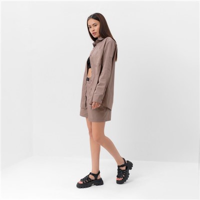 Костюм женский (рубашка, шорты) MIST Summer time, размер 48, цвет кофейный