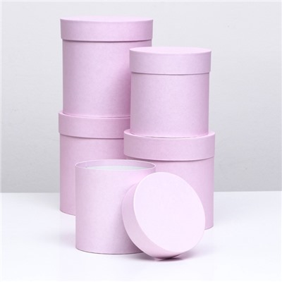 Набор круглых подарочных коробок 5 в 1 «Пыльная роза», 20×20 - 15×15