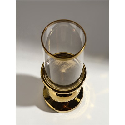 Подсвечник на 1 свечу «Нуар», керамика, стекло, d=8 см, золото, 10×10×27 см