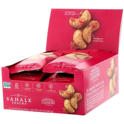 Sahale Snacks, Глазированные орехи, кешью с гранатом + ваниль, 9 пачек по 1,5 унции (42,5 г)