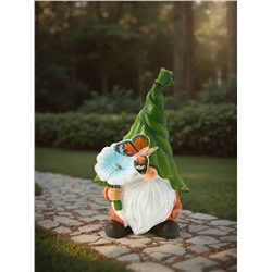 Садовая фигура из полистоуна «Гном с цветочком», 31.5×20×17 см, с подсветкой