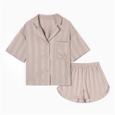 Пижама женская (рубашка, шорты) KAFTAN «Полоска», размер 48-50, бежевая