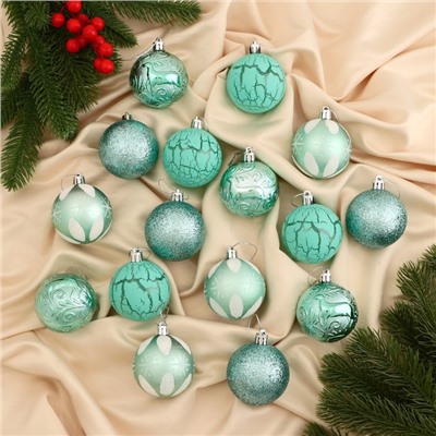 Ёлочные игрушки «Мелодия», шары новогодние, d=6 см, набор 16 шт., узор треск, зелёный