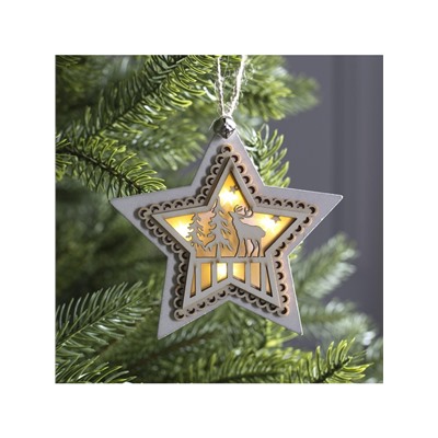 Ёлочная игрушка «Звезда с оленем», 10×10×2 см, 4 LED, от батареек, свечение тёплое белое
