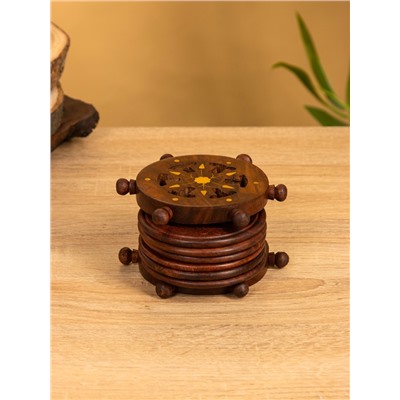 Подставка под горячее «Штурвал», набор 6 шт., 12×11.5×6.8 см, дерево шишам