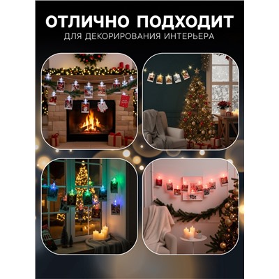 УЦЕНКА Гирлянда «Нить», 5 м, с насадками в виде прищепок, IP20, 30 LED, 220 В, 8 режимов, свечение тёплое белое