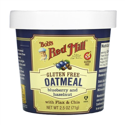 Bob's Red Mill, овсянка в чашке, черника и лесной орех с семенами льна и чиа, 71 г (2,5 унции)