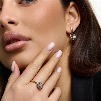 Комплект ювелирной бижутерии коллекция "Дубай" серьги и кольцо 18 р, покрытие позолота, вставка: фианиты, цвет: прозрачный, арт.215.450-18