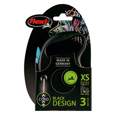 Рулетка Flexi Black Design XS (до 8 кг) 3 м трос, черный/голубой