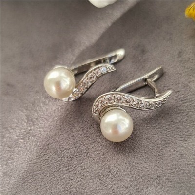 Серьги коллекция "Дубай" покрытие посеребрение, с иск. жемчугом, 87109, арт.947.266