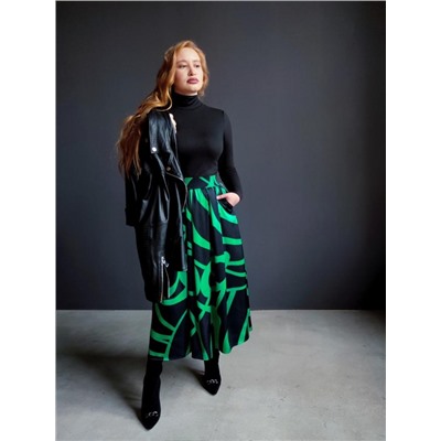 Юбка шелк 3204 (Черно-зеленый)