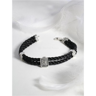 Браслет текстильный из чернёного серебра - Архангел Михаил, кресты Бр-2015ч