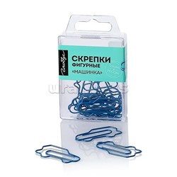 Скрепки фигурные машинка L40 мм, 12 шт., пластик. коробка, европодвес синие