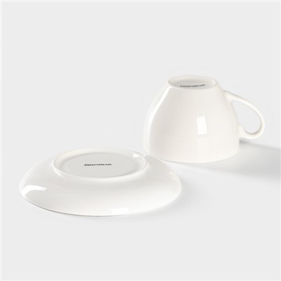 Чайная пара фарфоровая Доляна «Лаванда», 2 предмета: чашка 250 мл, блюдце d=15 см, цвет белый