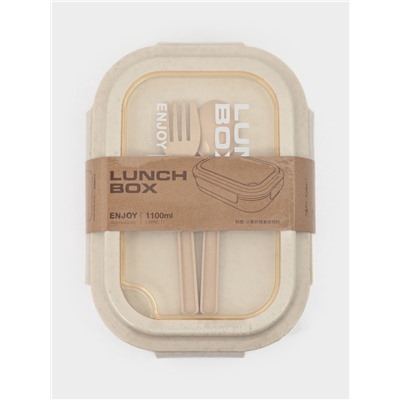 Ланч - бокс контейнер для еды Доляна «Завтрак», 1.1 л, 3 ячейки, вилка, ложка, 22×16×6.5 см, пластик, бежевый