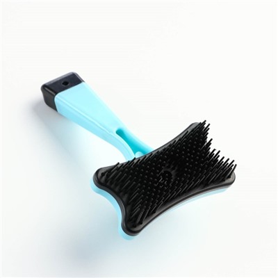 Пуходерка пластиковая «Косточка» с самоочисткой, 8.5×12.5 см, голубая