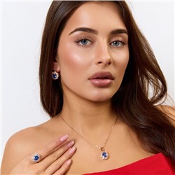 Комплект ювелирной бижутерии коллекция "Дубай" серьги, кулон и кольцо 20 р, покрытие позолота, вставка: фианиты, цвет: синий и прозрачный, арт.414.185-20