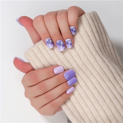 Накладные ногти «Сирень», 24 шт., с клеевыми пластинами, форма мягкий квадрат, сиреневые