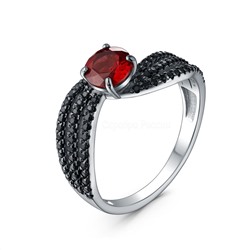 Серьги из серебра с гранатом и чёрной шпинелью родированные 925 пробы 2-533рч40416