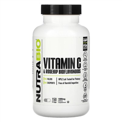 NutraBio Labs, Vitamin C & Rosehip Bioflavonoids, 1,000 mg, 150 V-Caps