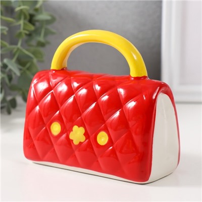 Копилка для денег «Стёганная красная сумочка с цветком», керамика, 12×6×10.8 см