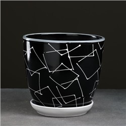 Горшок для цветов «Иллюзия», 2.5 л, d=19 см, h=18 см, керамика, с поддоном, чёрный