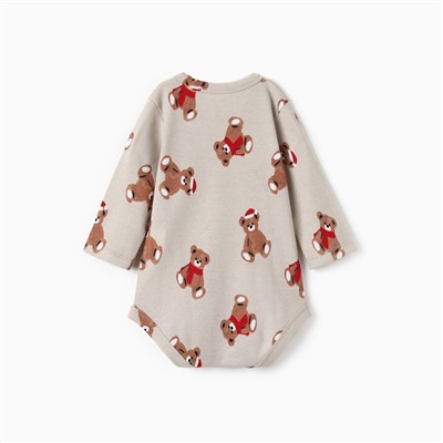 Боди детское с длинным рукавом «Крошка Я. Новогодние медвежата», рост 80-86 см, бежевое