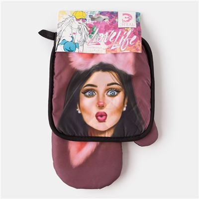 Кухонный набор 2 прихватки Этель Love Life «Пушистая», прихватка 17×17 см, варежка 26×16 см, 100% п/э