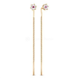 Серьги-продёвки из золочёного серебра с нат. рубином и родированием 925 пробы п7-586з415