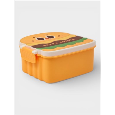 Ланч - бокс, контейнер для еды Доляна «Счастливый бургер», 3 ячейки, с ложкой и вилкой, 17.5×15.5×8 см, пластик, жёлтый