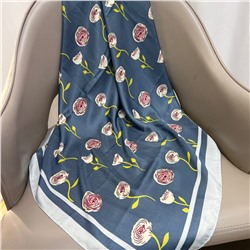 Платок шелковый на голову и шею весенний, мультицвет