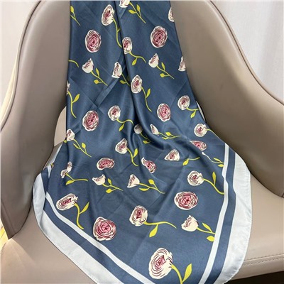 Платок шелковый на голову и шею весенний, мультицвет