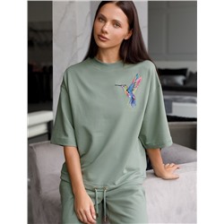 Футболка из тонкого эластичного футера со шнуром внизу