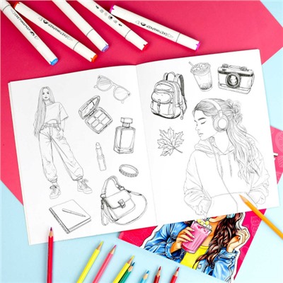 Книжка-раскраска 200х260 мм 8л "Современные девчонки" "СТИЛЬНЫЙ ОБРАЗ" 69337 Феникс