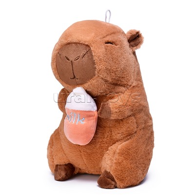 Мягкая игрушка "Капибара" с бутылочкой, 30 см.