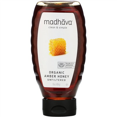 Madhava Natural Sweeteners, Organic Amber Honey, Unfiltered , 16 oz (454 g)