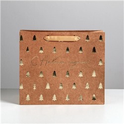 Пакет подарочный новогодний крафтовый «Ёлочки», ML 27×23×11.5 см