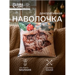 Наволочка декоративная новогодняя «Этель. Котята» 40×40 см, велюр
