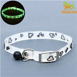 Ошейник «Нежные сердца» (люминесцентный), светящийся в темноте, 30×1 см, ОШ 19-26 см, микс