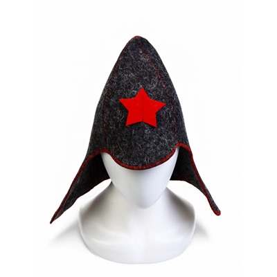 Шапка для бани и сауны «Будёновка», полиэфир, шерсть, серая