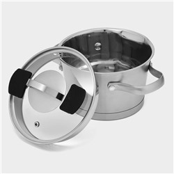 Кастрюля Magistro HiTech Steel, 1.5 л, d=16 см, h=10.5 см, слив для воды, капсульное дно, индукция, нержавеющая сталь