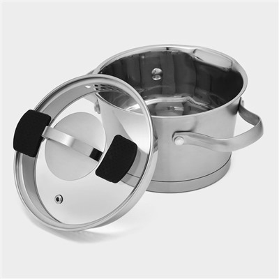 Кастрюля Magistro HiTech Steel, 1.5 л, d=16 см, h=10.5 см, слив для воды, капсульное дно, индукция, нержавеющая сталь
