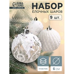 Ёлочные игрушки «Снежная изморозь», шары пластиковые, d=6 см, набор 9 шт., белый