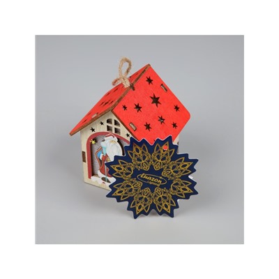 Ёлочная игрушка «Домик с Дедом Морозом», 8×7×6 см, 1 LED, от батареек, свечение тёплое белое