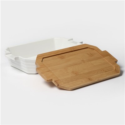 Форма для запекания BellaTenero, 1.6 л, 31×19×7.5 см, с бамбуковой крышкой, керамика, белая