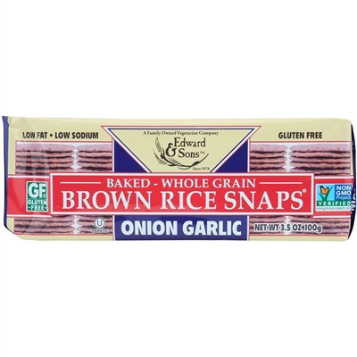 Edward & Sons, Запеченные цельнозерновые чипсы из бурого риса, Лук и чеснок, 3,5 унц. (100 г)