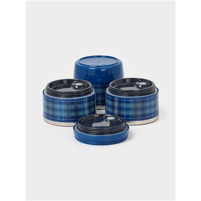 Ланч бокс TAKE IT EASY «Клеточка», 1.35 л, 3 уровня, сохраняет тепло 3 ч, нержавеющая сталь, синий